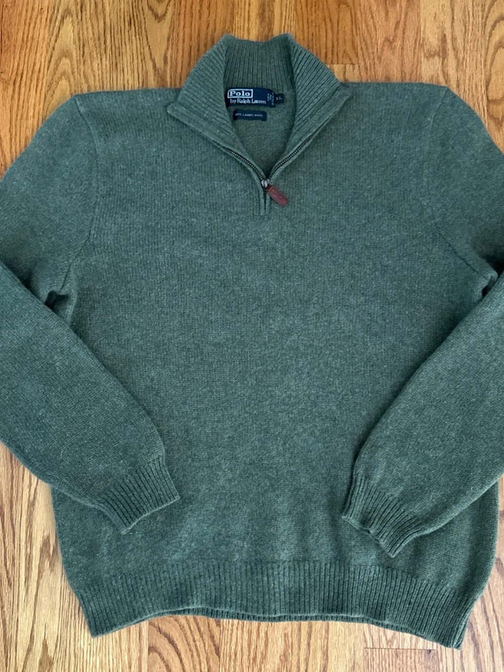 Polo by Ralph Lauren Green 100% Lambs Wool V-Neck Half-Zip Sweater